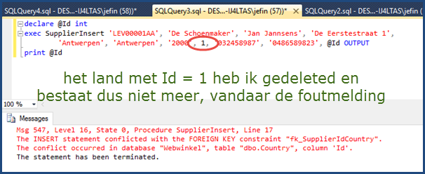 SupplierInsert foutmelding omwille van overtreding van de FK constraint